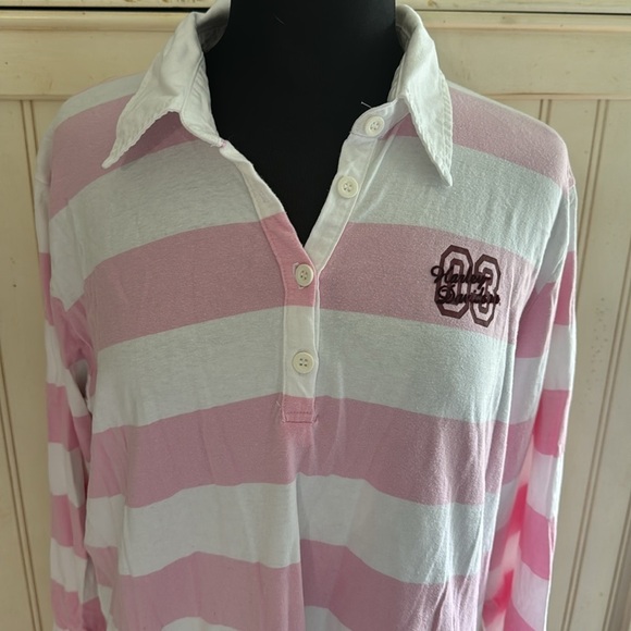 Harley-Davidson Woman’s Long Sleeve Collard Pink and White Striped Shirt - Picture 3 of 9
